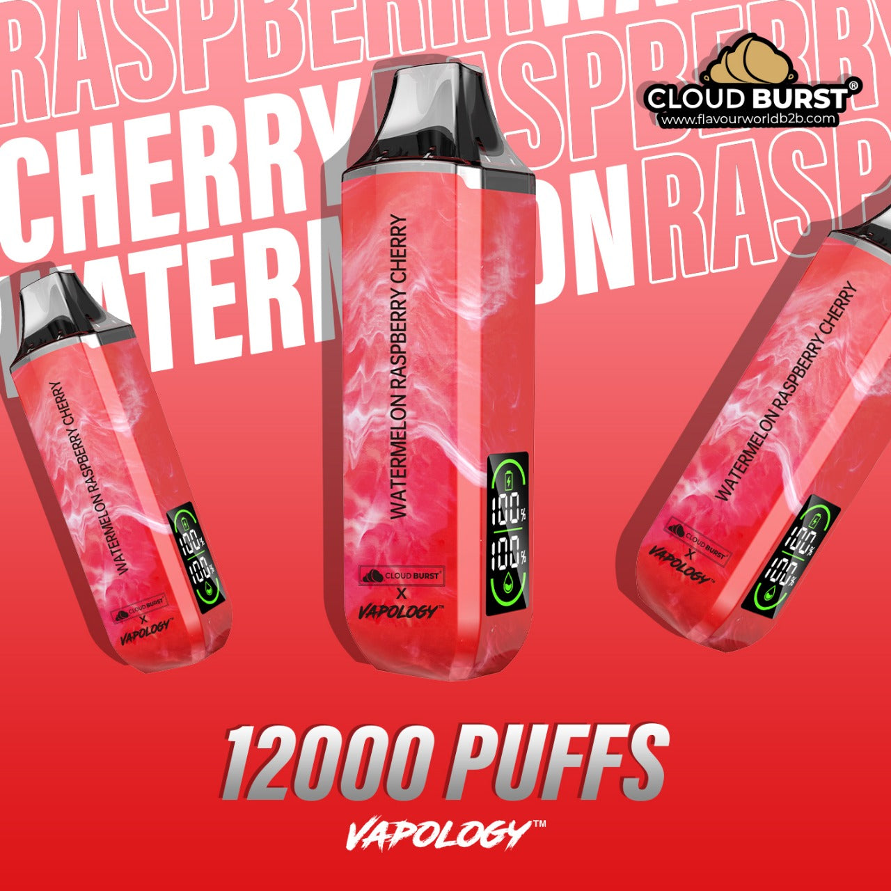 Cloud Burst X Vapology - 12000 Puff Watermelon Raspberry Cherry